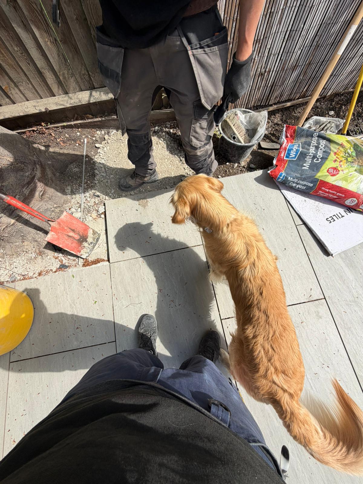 Porcelain patio installation progress Battersea